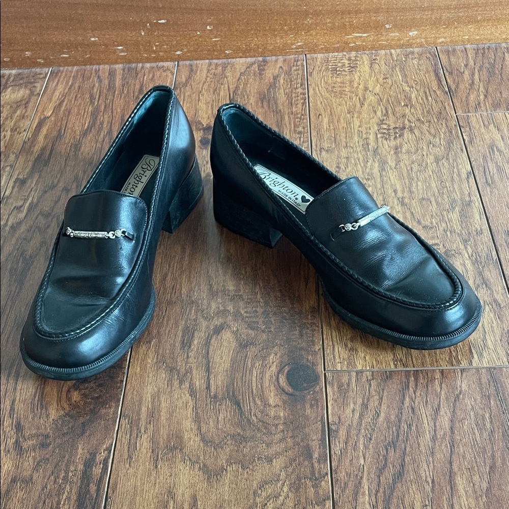Brighton Sarah Black Leather Slip On Horsebilt Loafers Size 7 M